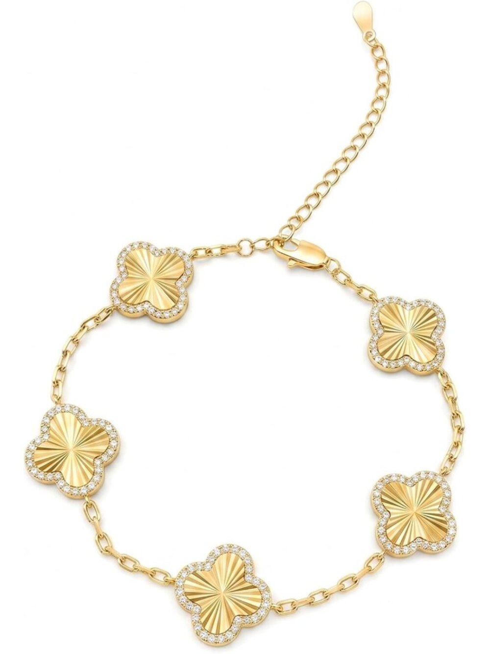 14K Gold-Plated Four-Leaf Clover Bracelet - Adjustable Lucky Jewelry for Women